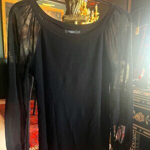 Black Sweater with Sheer Sleeves Size Small by Theme